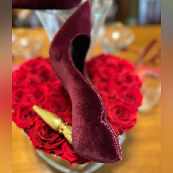 Christian Louboutin Lipchick Pump 100MM Bordeaux Velour Leather 100MM 38.5/8.5 - Picture 9 of 17